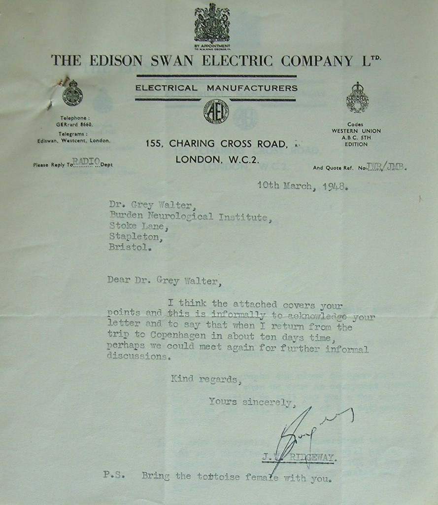 1948 Memo from Edison Swan requesting the 'tortoise female'