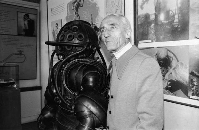 Jacques Cousteau With Old Diving Suit