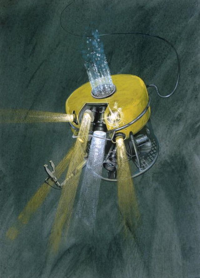 Painting of remotely piloted submersible used in underwater